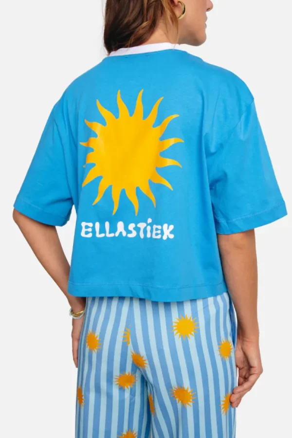 Ellastiek Cropped t-shirt Bente (Blue with sun
