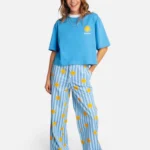Ellastiek Cropped t-shirt Bente (Blue with sun