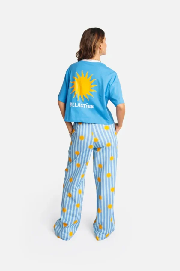 Ellastiek Cropped t-shirt Bente (Blue with sun