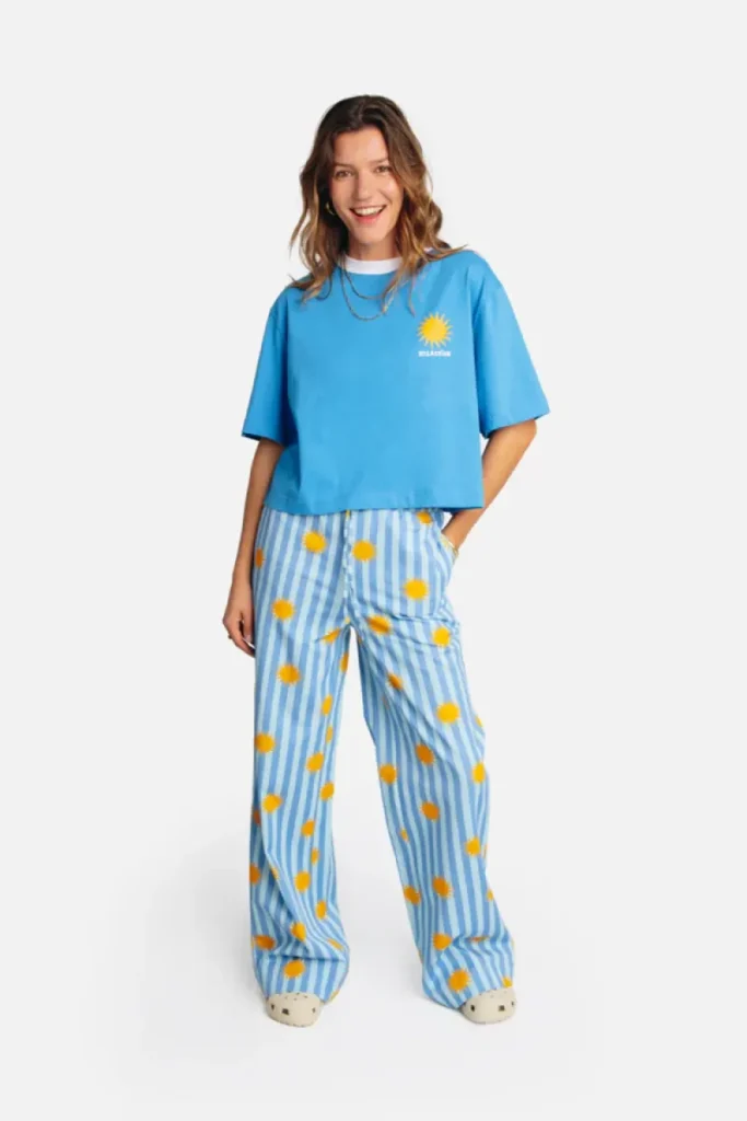 Ellastiek Cropped t-shirt Bente (Blue with sun